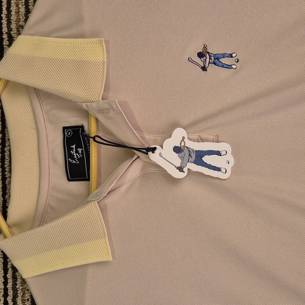 EASTSIDE‎ Golf Beige Yellow Tan Embroidered Logo Mens XL Polo Golf Shirt NEW